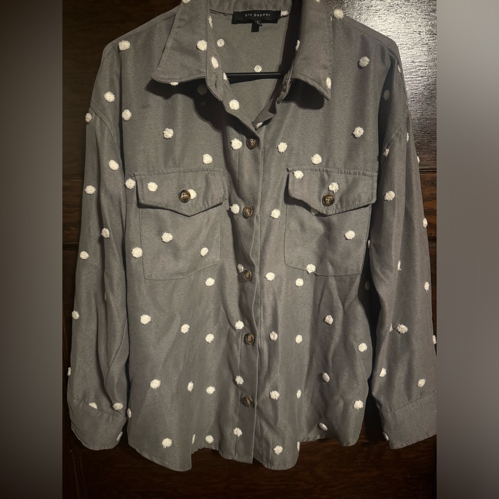 Valerie Stevens, Gray Polka Dot Sweater, Size Large